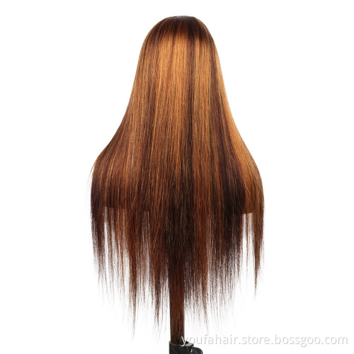 Factory Price 4/27 4/30 Piano Color Highlight Hair Lace Front Wig12A Human Hair Ombre Color 4*4 HD Lace Closure Wig  Wholesale